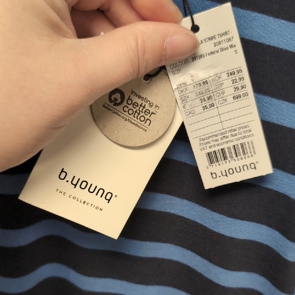 Fitted Blue 3/4 Sleeve T-shirt with Crew Neck - Picture 2 of 4